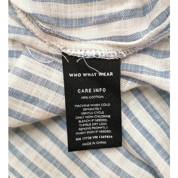 WHO WHAT WEAR Blue Striped Button Up Shirt Top Size Medium - Picture 9 of 9